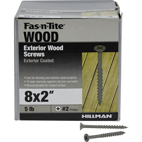 Hillman Fas-N-Tite Exterior Coated Wood Screws, #8 x 2-In, 5-Lb