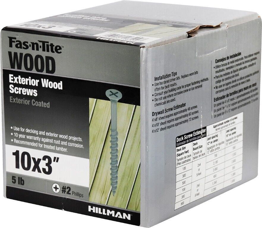 Hillman Fas-N-Tite Exterior Coated Wood Screws, #10 x 3-In, 5-Lb
