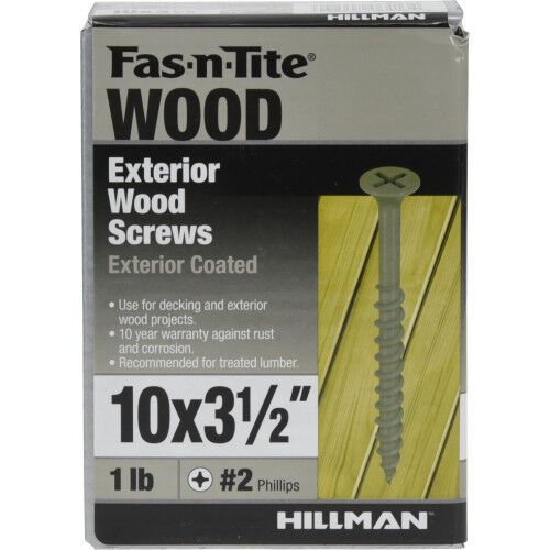 Hillman Fas-N-Tite Exterior Coated Wood Screws, #10 X 3-1/2 In, 1-Lb Box