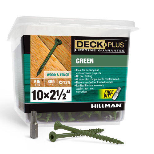 Hillman Deck Plus Green Deck Screws, #10 x 2-1/2-In, 365-Pk