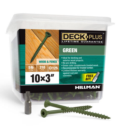 Hillman Deck Plus Green Deck Screws, #10 X 3-In, 5-Lb