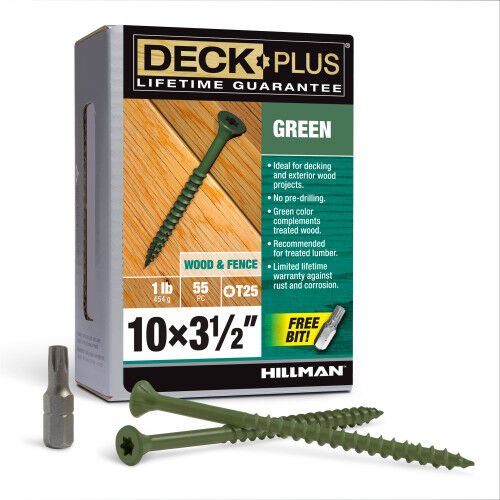 Hillman Deck Plus Green Deck Screws, #10 X 3-1/2 In, 1-Lb Box