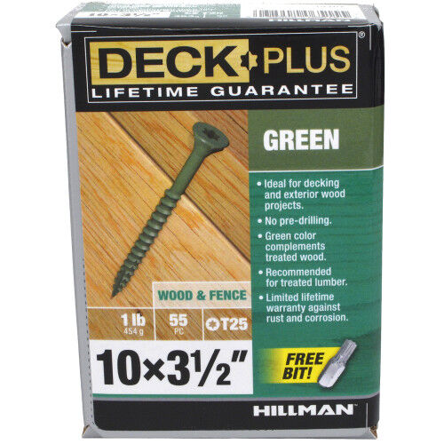Hillman Deck Plus Green Deck Screws, #10 X 3-1/2 In, 1-Lb Box