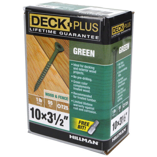 Hillman Deck Plus Green Deck Screws, #10 X 3-1/2 In, 1-Lb Box