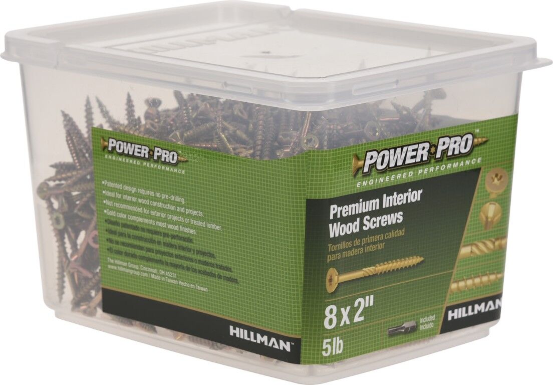 Hillman Power Pro Premium Interior Wood Screws, #8 x 2-In, 5-Lb