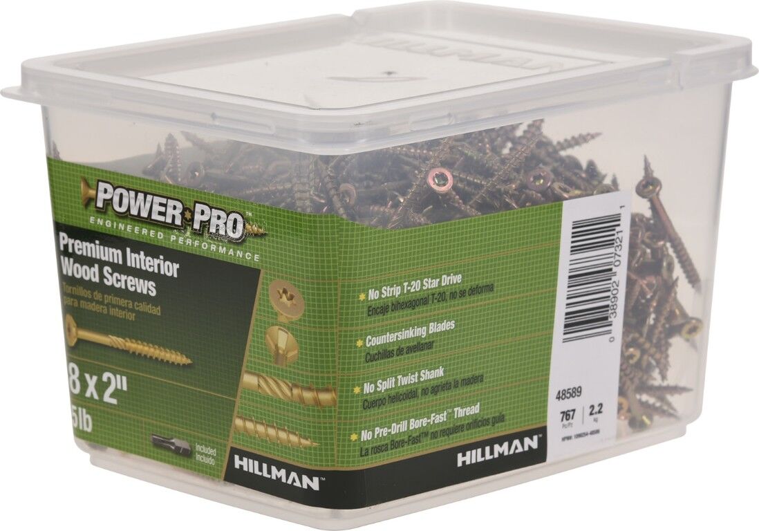 Hillman Power Pro Premium Interior Wood Screws, #8 x 2-In, 5-Lb
