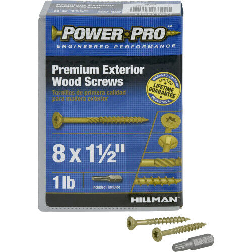 Hillman Power Pro Premium Exterior Wood Screws, #8 x 1 1/2-In, 1-Lb