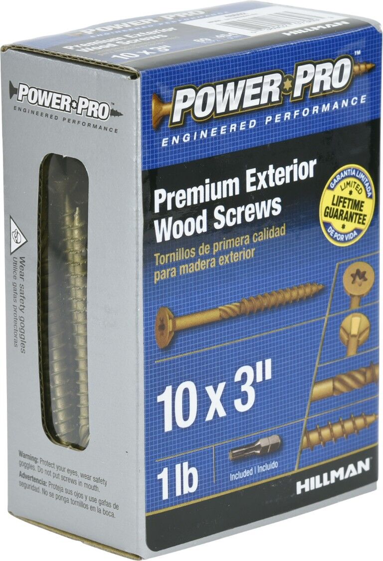 Hillman Power Pro Premium Bronze Exterior Wood Screws, #10 x 3-In, 1-Lb