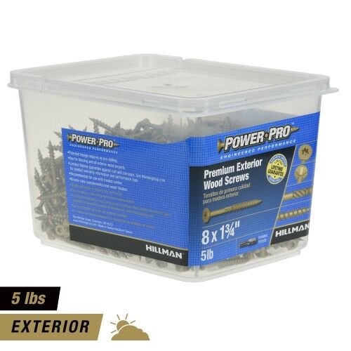 Hillman Power Pro Premium Exterior Wood Screws, #8 X 1-3/4 In, 5-Lb Box