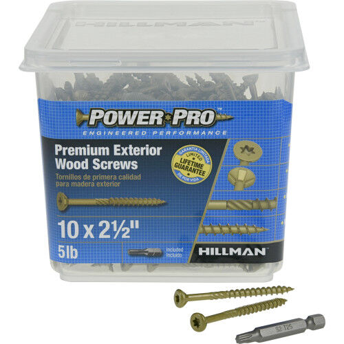 Hillman Power Pro Premium Exterior Wood Screws, #10 X 2-1/2 In, 5-Lb Box