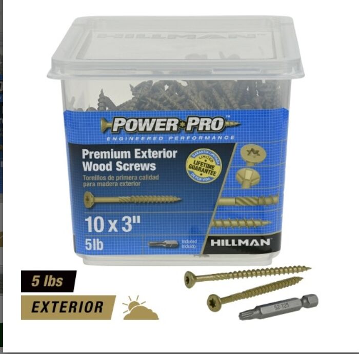 Hillman Power Pro Premium Exterior Wood Screws, #10 x 3-In, 5-Lb Box