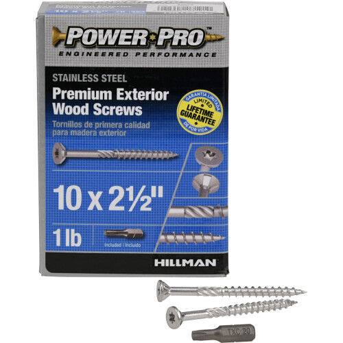 Hillman Power Pro Premium 305 Stainless Steel Wood Screws, #10 X 2-1/2-In, 1-Lb Box