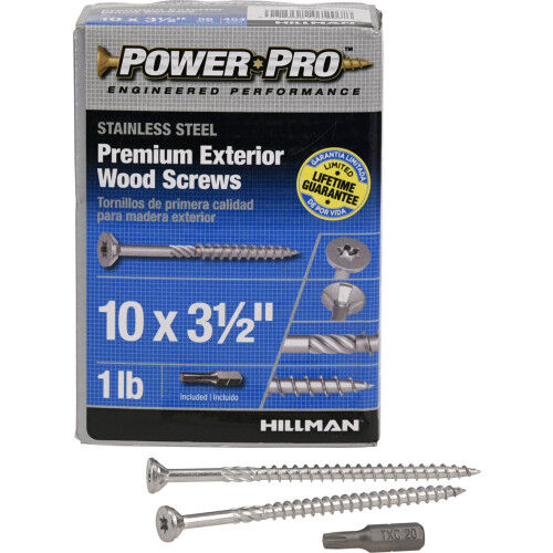 Hillman Power Pro Premium 305 Stainless Steel Wood Screws, #10 x 3 1/2-In, 1-Lb