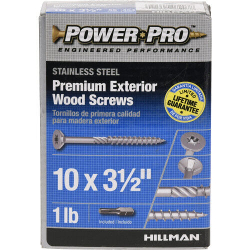 Hillman Power Pro Premium 305 Stainless Steel Wood Screws, #10 x 3 1/2-In, 1-Lb