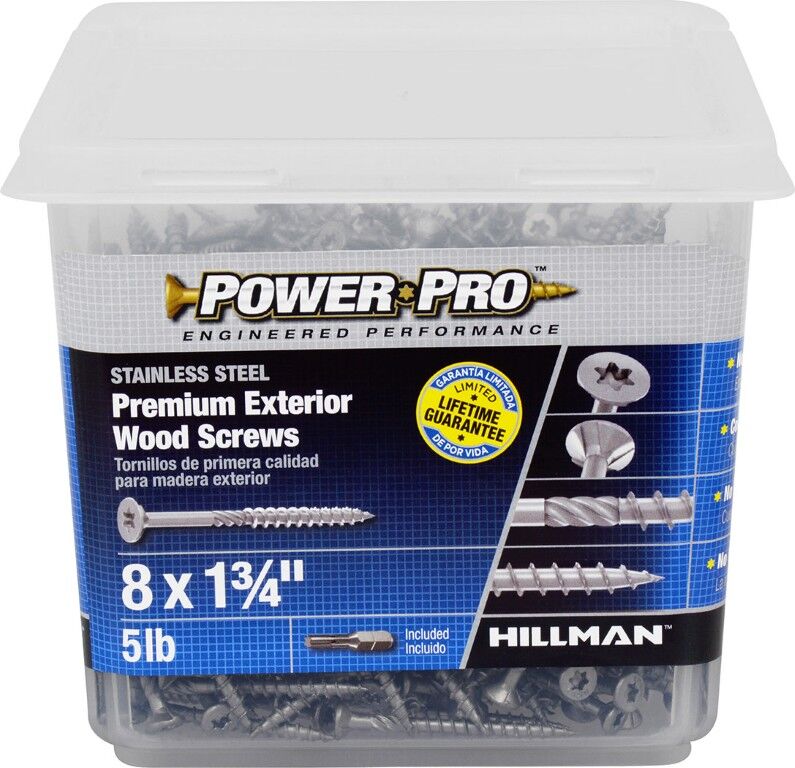 Hillman Power Pro Premium 305 Stainless Steel Wood Screws, #8 x 1 3/4-In, 5-Lb