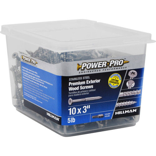 Hillman Power Pro Premium 305 Stainless Steel Wood Screws, #10 X 3-In, 5-Lb Box