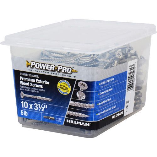 Hillman Power Pro Premium 305 Stainless Steel Wood Screws, #10 x 3-1/2-In, 5-Lb