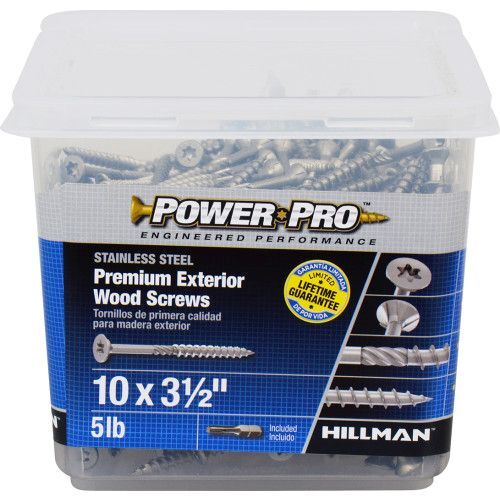 Hillman Power Pro Premium 305 Stainless Steel Wood Screws, #10 x 3-1/2-In, 5-Lb