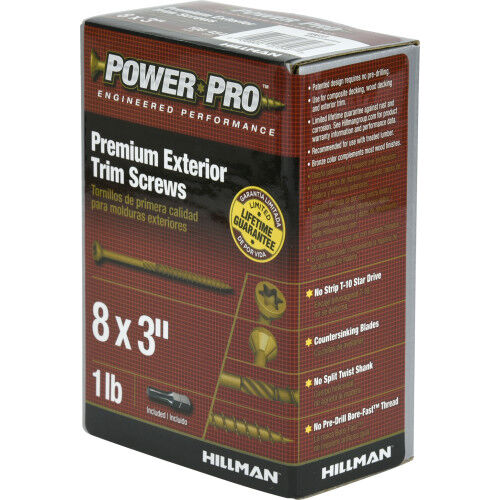 Hillman Power Pro Premium Exterior Trim Screws, #8 X 3-In, 1-Lb Box