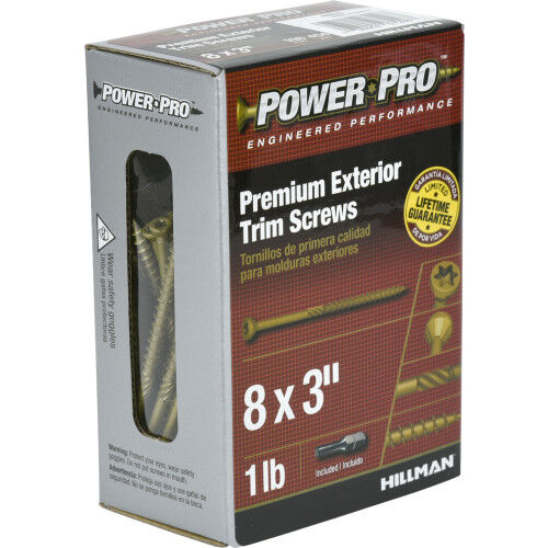 Hillman Power Pro Premium Exterior Trim Screws, #8 X 3-In, 1-Lb Box