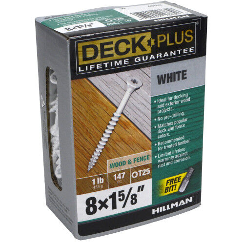 Hillman Deck Plus White Deck Screws, #8 X 1 5/8-In, 1-Lb