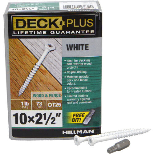 Hillman Deck Plus White Deck Screws, #10 x 2-1/2-In, 73-Pk