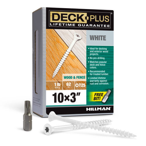 Hillman Deck Plus White Deck Screws, #10 x 3-In, 1-Lb