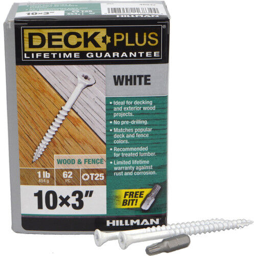 Hillman Deck Plus White Deck Screws, #10 x 3-In, 1-Lb