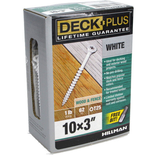 Hillman Deck Plus White Deck Screws, #10 x 3-In, 1-Lb