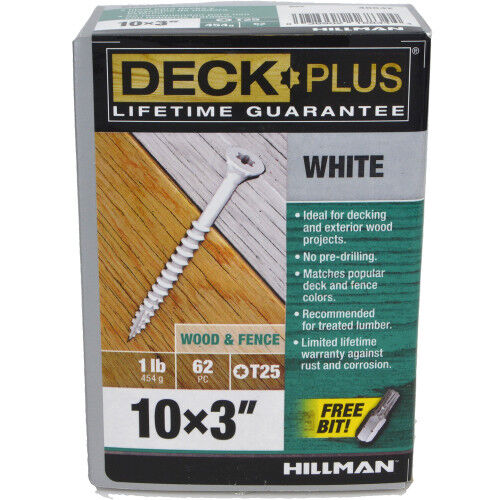 Hillman Deck Plus White Deck Screws, #10 x 3-In, 1-Lb