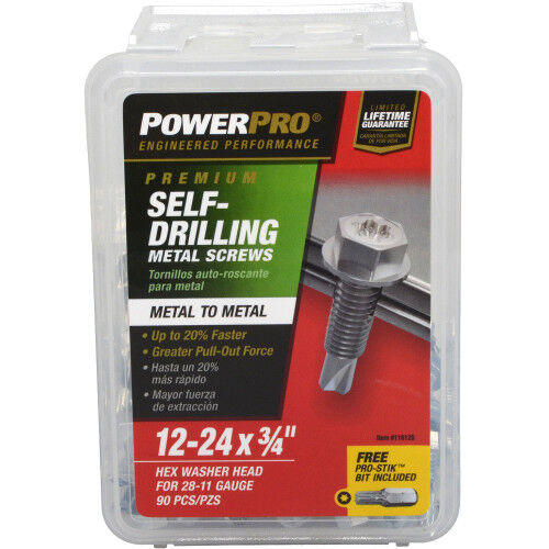 Hillman Power Pro Premium Star Drive Hex Washer Sheet Metal Screws, #12-24 X 3/4-In, 1-Lb Box
