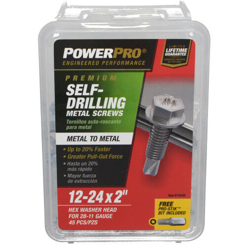 Hillman Power Pro Premium Star Drive Hex Washer Sheet Metal Screws, #12-24 x 2-In, 1-Lb