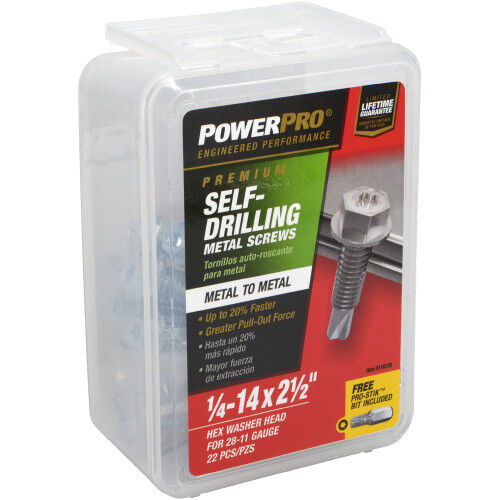 Hillman PowerPro Premium Star Drive Hex Washer Sheet Metal Screws, .25 In-14 X 2.5 In, 1-Lb Box