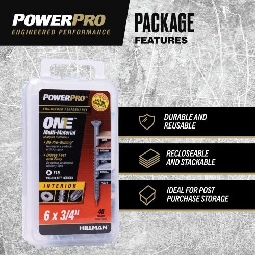 Hillman Power Pro ONE Flat Zinc Interior Multi-Material Screws, #6 x 3/4-In, 45-Pc