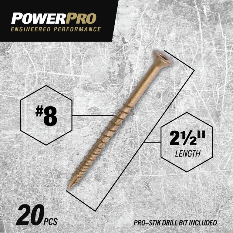 Hillman Power Pro ONE Flat Exterior Bronze Multi-Material Screws, #8 x 2 1/2-In, 20-Pc