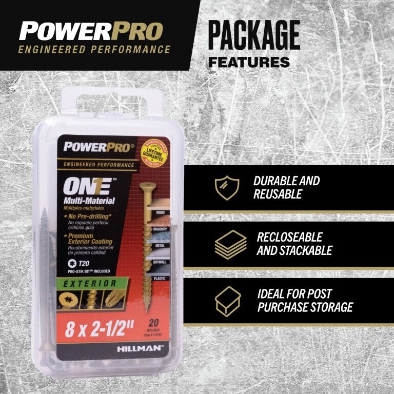 Hillman Power Pro ONE Flat Exterior Bronze Multi-Material Screws, #8 x 2 1/2-In, 20-Pc