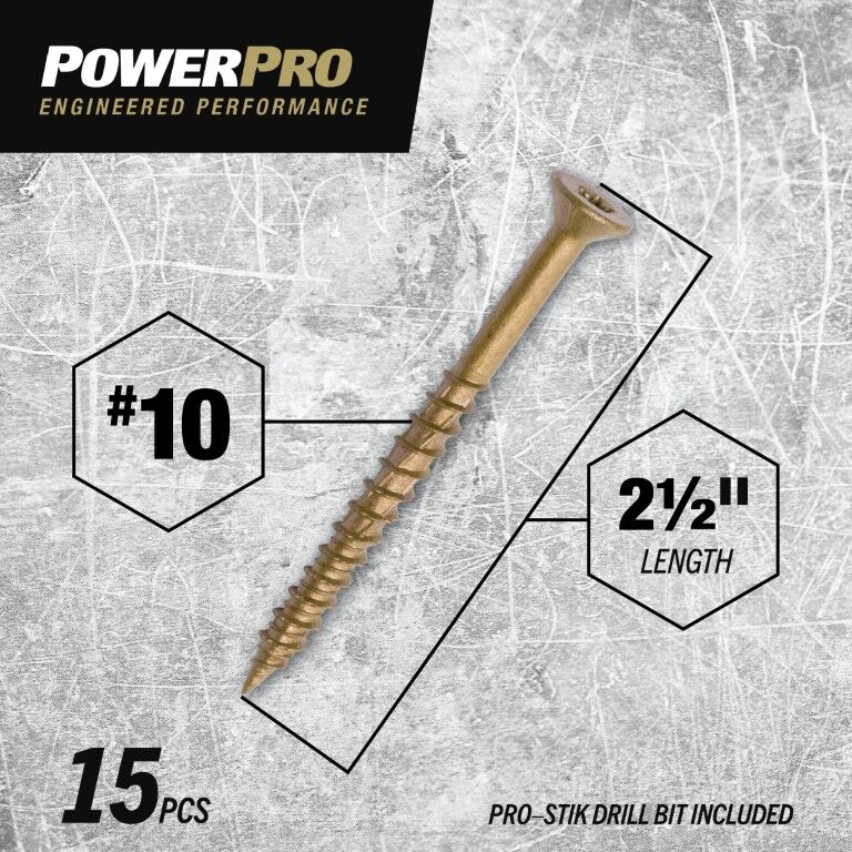 Hillman Power Pro ONE Bronze Flat Exterior Multi-Material Screws, #10 x 2 1/2-In, 15-Pc