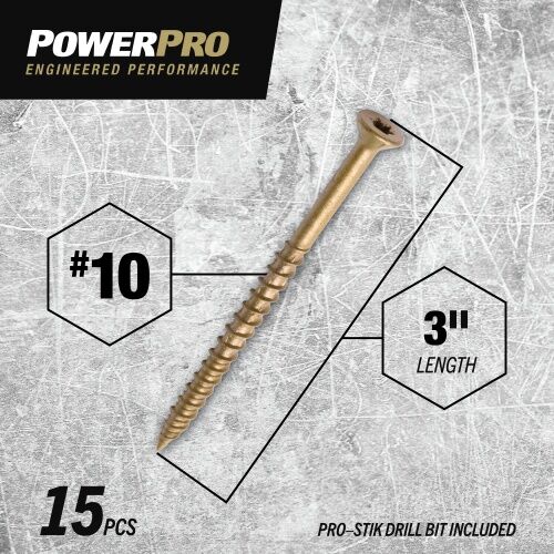 Hillman Power Pro One Flat Exterior Bronze #10 X 3-In Multi-Material Screws, 15-Pc