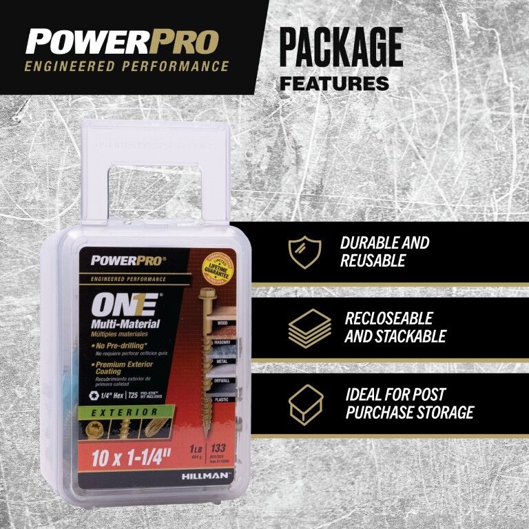 Hillman Power Pro ONE Bronze Hex Washer-Head Exterior Multi-Material Screws, #10 x 1 1/4-In, 1-Lb