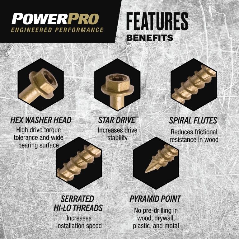 Hillman Power Pro ONE Bronze Hex Washer-Head Exterior Multi-Material Screws, #10 x 1 1/4-In, 1-Lb