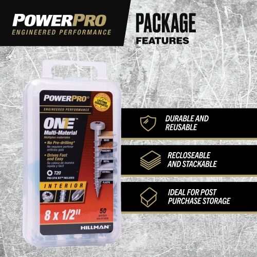 Hillman Power Pro One Pan-Head Zinc Interior Multi-Material Screws, #8 X 1/2-In, 50-Pc
