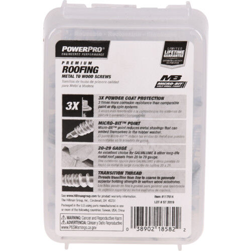 Hillman Power Pro Bright White Self Drilling Metal-to-Wood Roofing Screws, #10 x 1-1/2-In, 98-Pk