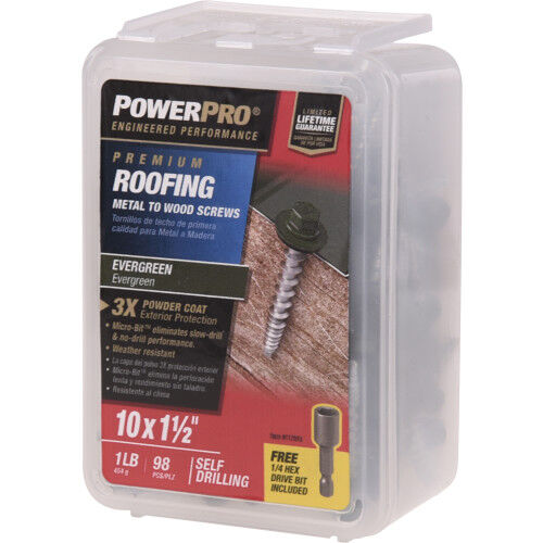 Hillman Power Pro Evergreen Self Drilling Metal-to-Wood Roofing Screws, #10 X 1-1/2-In