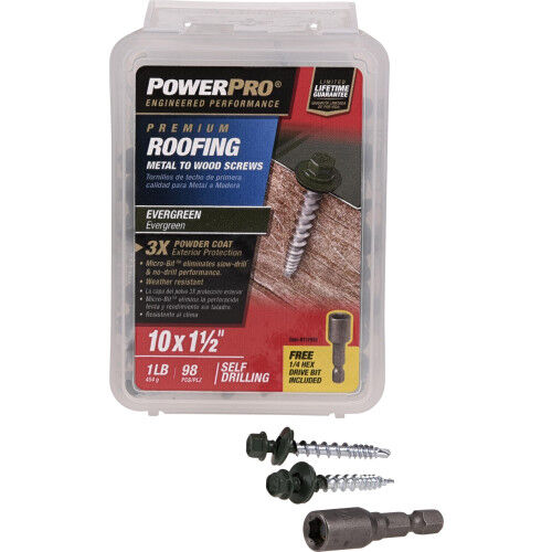 Hillman Power Pro Evergreen Self Drilling Metal-to-Wood Roofing Screws, #10 X 1-1/2-In