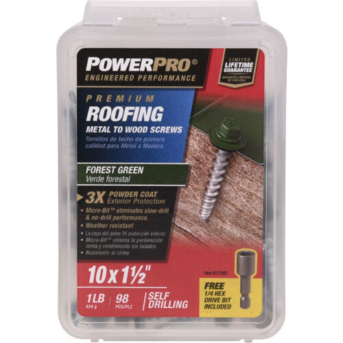 Hillman Power Pro Forest Green Self Drilling Metal-to-Wood Roofing Screws, #10 X 1-1/2 In