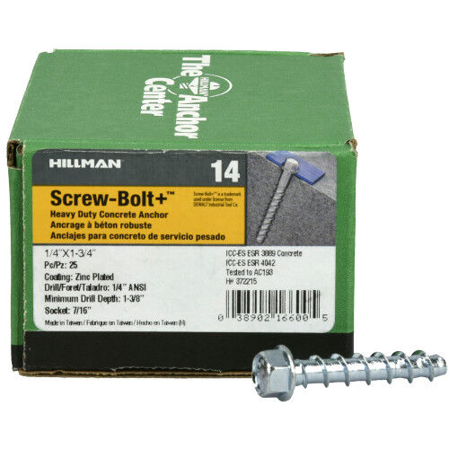 Hillman Screw-Bolt+ Anchors, 1/4-In x 1-3/4-In, 25-Pk