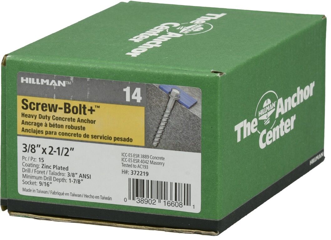 Hillman Screw-Bolt+ Anchors, 3/8-In x 2 1/2-In, 15-Pc
