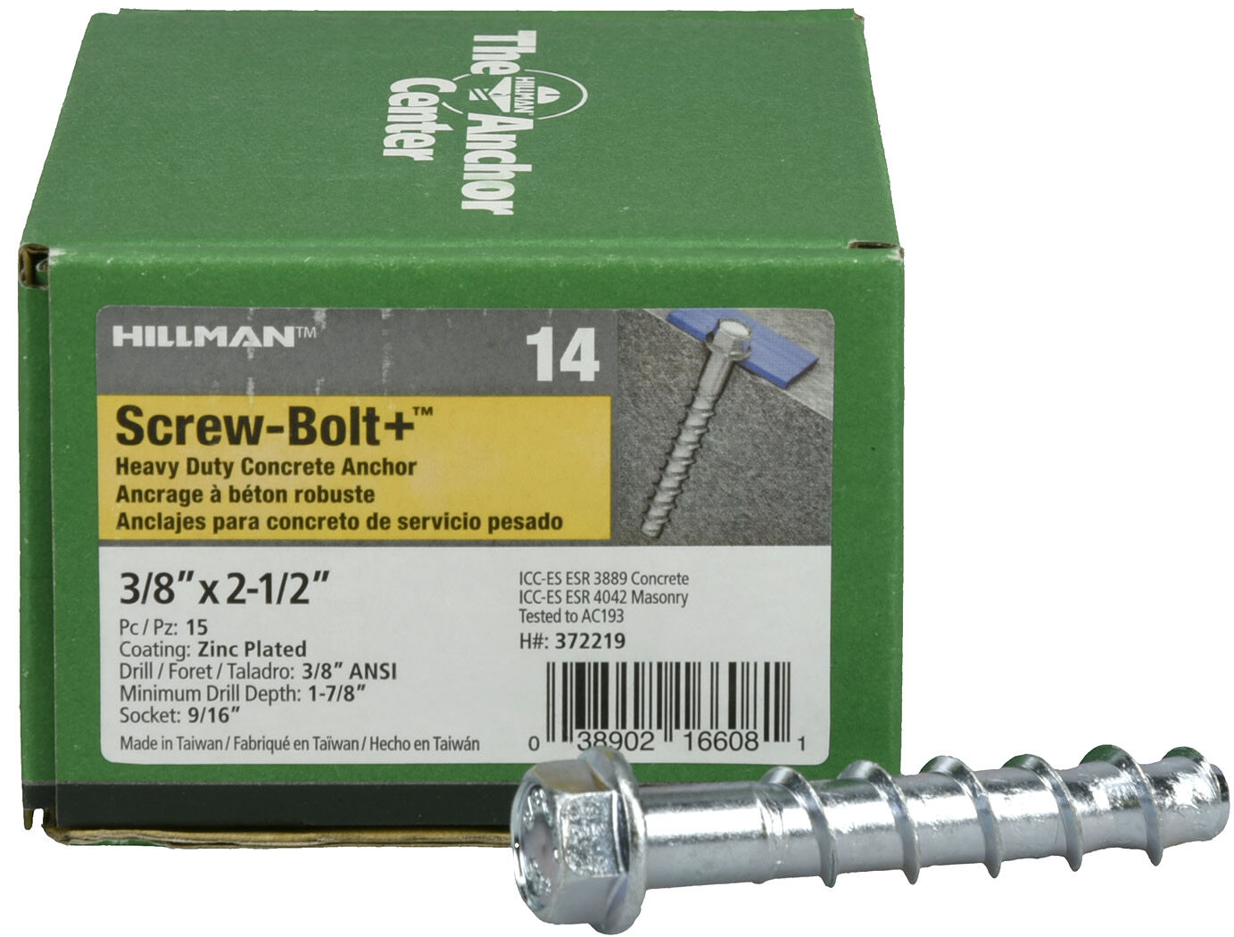 Hillman Screw-Bolt+ Anchors, 3/8-In x 2 1/2-In, 15-Pc
