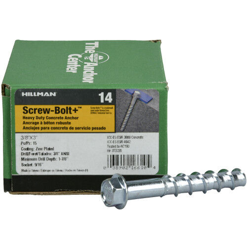 Hillman Screw-Bolt+ Anchors, 3/8-In x 3-In, 15-Pk