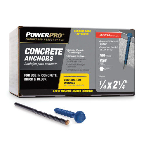 Hillman Power Pro Blue Hex Washer-Head Concrete Screw Anchors, 1/4-In x 2-1/4-In, 100-Pk